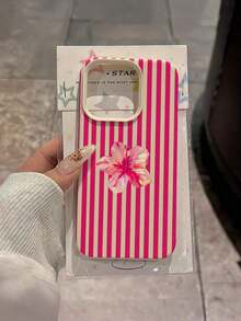 12-1pc White Floral Blue & Pink Striped Minimalist Pattern Full Coverage TPU Shockproof Phone Case Compatible With Apple 16, 15, 14, 13, 12, 11 Pro Max And Series - 型號 11(1 件) - 查看 2