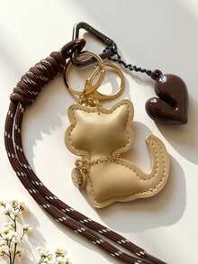 1个手工可爱钥匙扣，卡通猫流苏设计钥匙扣，3D心形吊坠PU皮革钥匙扣 - 卡通长方形包包装饰趣味设计，适用于背包、斜挎包、单肩包、钥匙扣、汽车配件、女士时尚配饰以及圣诞节/情人节礼物。 - 彩色 - 查看 3