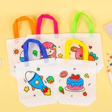 10/25pcs Random DIY Graffiti Gift Bags, Comes With 8pcs Random Color Pens, Personalized Colorful Cartoon Non-Woven Fabric Painting And Coloring Tote Bags, Suitable For Birthday Party, Christmas, Valentine's Day, Easter, New Year And Spring Festival Gifts, Gift Packaging And Storage - Multicolor - View 5