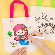 10/25pcs Random DIY Graffiti Gift Bags, Comes With 8pcs Random Color Pens, Personalized Colorful Cartoon Non-Woven Fabric Painting And Coloring Tote Bags, Suitable For Birthday Party, Christmas, Valentine's Day, Easter, New Year And Spring Festival Gifts, Gift Packaging And Storage - Multicolor - View 3