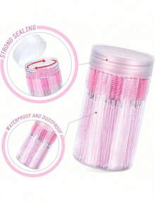 50PCS Crystal Pink Eyelash Brushes, Disposable Bendable Eyebrow Spoolies With Container, Mascara Wands For Lash Extensions & Castor Oil - Hồng - Xem 3