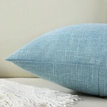 1个纽扣装饰抱枕套（不含枕芯），现代亚麻装饰枕套，家居装饰 - 淺藍色 - 查看 5