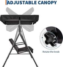 Silla Columpio para Jardín ¡Relájate! │ Banco Mecedor de 3 Plazas con Toldo Ajustable y Cojines Mullidos │ Estructura de Acero para Exterior │ Perfecto para Porche, Terraza o Patio - Negro 1 - Ver 5