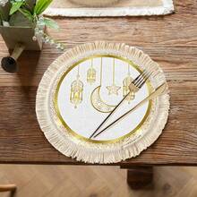 1/4/6pcs Middle East Festival Series Golden Hollowed-Out Carved Crescent Moon And Star-Shaped Decorations, Paired With Golden Lanterns Glowing With Warm Light - Multicolor - View 3