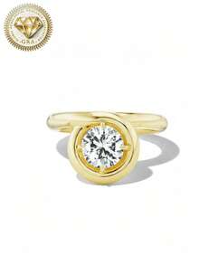 女士订婚戒指，金色圆形戒指，2.8克S925纯银，镶嵌2克拉莫桑石，波西米亚复古风格，适合订婚、求婚、结婚纪念日、情人节等场合，附赠莫桑石证书和精美礼盒 - 金色 - 查看 8