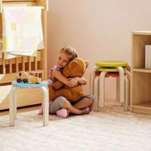 4 Stackable Stools With Felt Glides, Birch Plywood, Lacquered, Multicoloured - Apricot - View 5