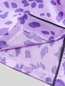 2pcs Tween Girl Purple Leopard Print Short Sleeve Shorts Pajama Set - Multicolor - View 9