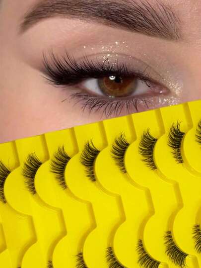 10 pares de pestañas postizas de gato de imitación de visón | Banda transparente 3D suave y natural de estilo rizado y corto | Adecuado para el trabajo, citas, brunch, videollamadas, fotos de pasaporte, bodas, fiestas, viajes, vacaciones