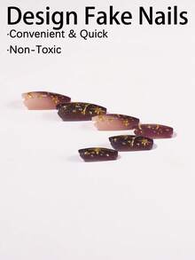 24片紫色斋月方形美甲贴片，紫色星空图案，3D金色浮雕星月纹样，神秘感十足，高端优雅，适合斋月佩戴，内含1片果冻胶和1个指甲锉。 - 紫色 - 查看 4