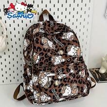 Sanrio 三丽鸥Hello Kitty豹纹双肩包，大容量美观旅行背包，Y2K棕白图案双肩包带挂饰，耐用轻便大学书包 - 彩色 - 查看 6