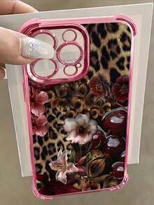 1pc Leopard Cherry Flowers Compatible For IPhone 17 /16/ 15/ 14/ 13/ 12/ 11/ Plus/ Pro/ Pro Max 17Air And Galaxy S25/S24 Plus/S23/S22/S21 Ultra ,Four Corner Anti Fall Transparent Soft Shell Anti-Slip, Anti-Drop, Camera Lens Protection, Silicone Anti Wear Phone Case - Hồng - Xem 3