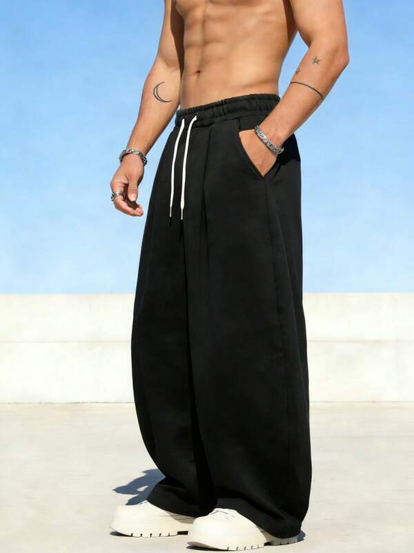 Loose Fit Flared Maxi Pants, Multiple Colors Available, Men's Essential, Oversized Relaxed Casual Long Trousers, Versatile For Daily Wear And Outdoor