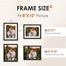 8x10 Picture Frame 1 Pack Photo Frame With HD Plexiglass Display Pictures 5x7 With Mat Or 8x10 Without Mat Picture Frames Collage For Tabletop Or Wall Display Black - 黑色 - 查看 2