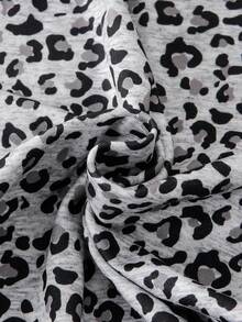 13-16岁少女豹纹爱心印花两件套，无袖豹纹爱心图案上衣和豹纹迷你裙套装 - 灰色 - 查看 9