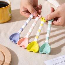 新款可爱心形陶瓷勺，儿童餐勺，高品质甜点勺，长柄小汤勺 - 彩色 - 查看 6