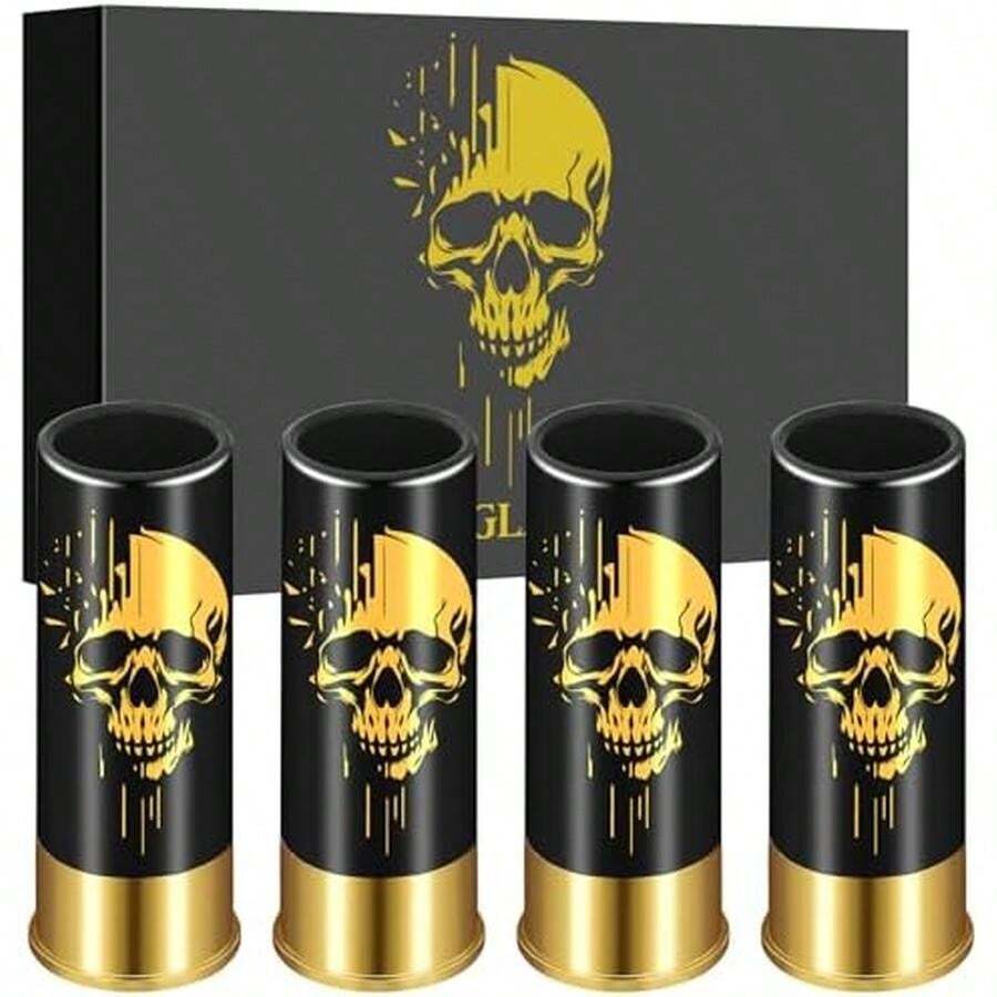 Skull Plastic Shot Glasses Bulk Set Of 4 With Gift Box, 12GA Small Bullet Shot Cups, Christmas Shot Glasses For Whiskey Vodka Liquor, Christmas Gifts Gothic Gifts For Men Women, Black+Red - Đen - Xem 1