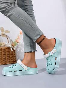 Women's  Floral Platform Clogs - Breathable Lightweight Closed Toe  Sandals With Adjustable Strap, Casual Summer Sandals For Women | Perfect For Beach, Pool & Daily Outfits, Cute Summer Slides For Women. - Màu xanh nhạt - Xem 4