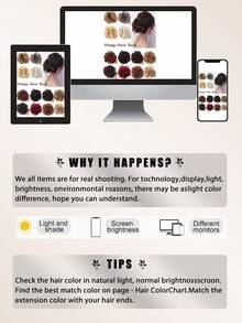 爪夹式凌乱发髻假发片 合成发髻 波浪卷发髻发髻接发 蓬松盘发发髻 爪夹式马尾假发片 - 彩色 - 查看 10