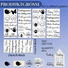 Set Of 4 German Spring-Themed Design Files Featuring Easter Bunny Patterns, UV DTF Transfer Paper, Suitable For Glass Cups - Decoration, Waterproof, Strong Adhesive, Easy To Apply - Perfect For Glass, Metal, Ceramic, And Plastic Surfaces - Multicolor - View 2