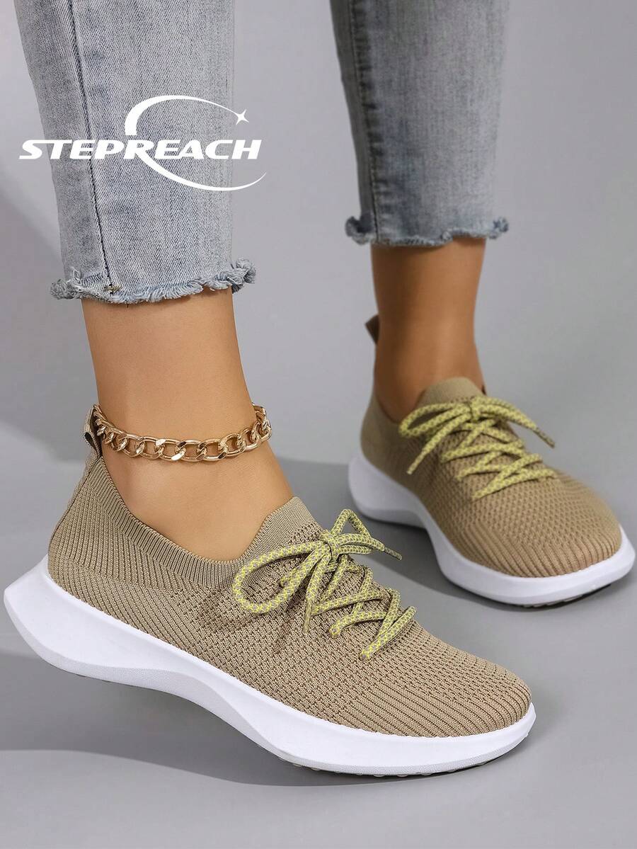 STEPREACH 新款女士休闲运动鞋,网面透气舒适轻便防滑套脚驾驶鞋 - 卡其色 - 查看 1