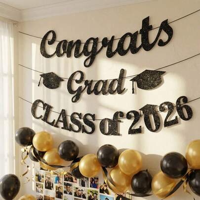 2026 Graduation Party Decorations - 2026 Graduation Banner - Congrats Grad Decorations, Glitter 2026 High School College Graduation Party Supplies