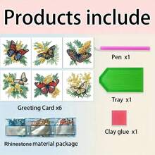 6pcs DIY Diamond Painting Kits, Colorful Bird, Bee, Butterfly Series Greeting Cards, Blessings And Wishes, Unique Asymmetrical Shape Diamonds, Paper Material, Handcraft Tools And Supplies, Suitable For Elders, Friends And Family, Holiday Party DIY Gifts - Multicolor - View 7