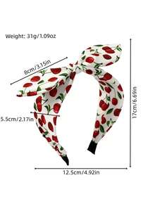 1pc/2pcs Summer Women Sweet Cute Fabric Cherry Print Rabbit Ear Wide-Banded Headband, High Crown Pressure Hair Accessory , Suitable For Beach Vacation - Multicolor - View 3