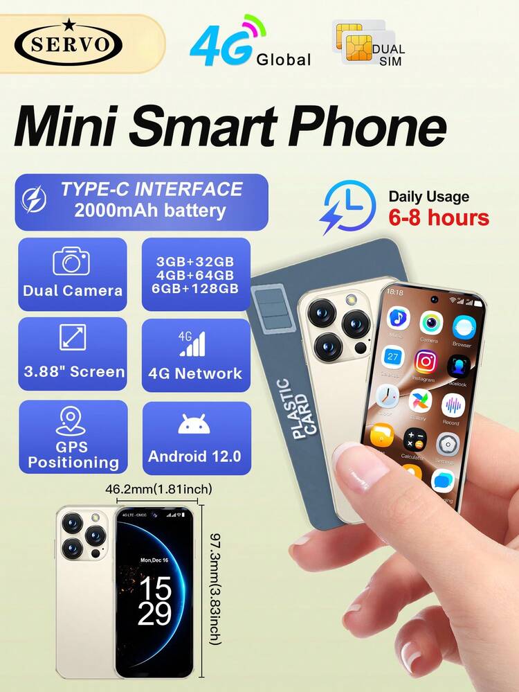 SERVO 19PRO 4G Network Mini Smartphone, Android 12 System, 3GB+32GB/4GB+64GB/6GB+128GB, GPS, OTG, 3.88" Display, Dual SIM Smartphone - Black - View 15