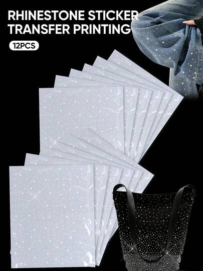 12 piezas/paquete Pegatinas de strass de hierro, parches decorativos de cristal brillante con fijación en caliente para manualidades DIY, ropa (estilo clásico)