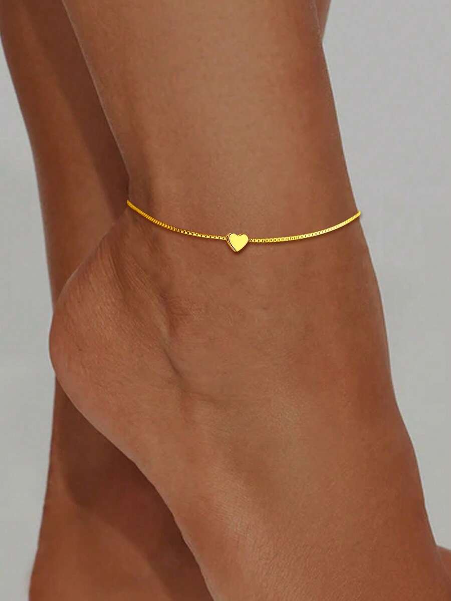 1条S925纯银心形脚链，18K镀金字母，简约春夏沙滩脚链，女士脚链，母亲节礼物 - 腳鍊 - 查看 1