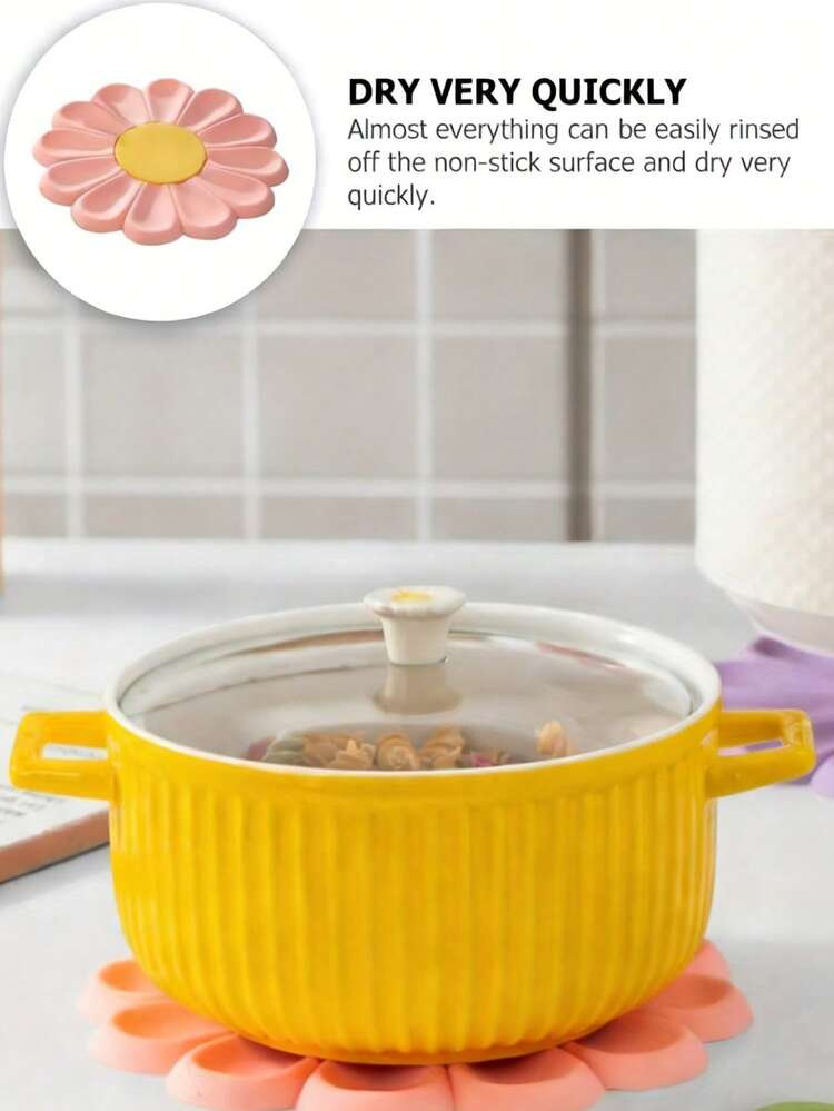 1pc Silicone Daisy Shaped Trivet Mat, Heat Resistant Pad For Hot Pots And Pans, 6.7 Inch Diameter, Washable - Multicolor - View 3