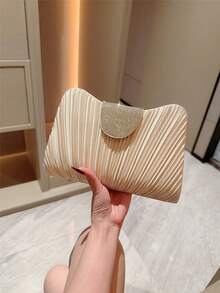 1 Stück glänzende gefaltete Umhängetasche - Mondschein-Abend-Tasche, modische & elegante Damen-Clutch, Luxus-Diamant-Dekor, ausstrahlt hochwertige Qualität, geeignet für formelle Anlässe, Hochzeiten, Partys, mit abnehmbarem Kettengurt zum Umhängen - Aprikosenfarben - Übersicht 2