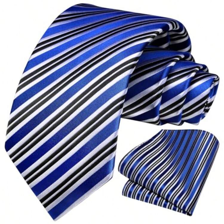 Corbata de seda tejida clásica para hombre corbata a cuadros con bolsillo corbata de seda tejida clásica para hombres negocios formales-B006 - B-02 Azul y Negro - Añade 2