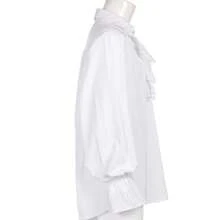 Retro Men's Shirt, Ruffle Lace Up V Neck Long Sleeve Solid Color Cosplay Prince Drama Stage Costume - 純白色 - 查看 6