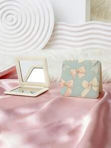 1pc Y2K Aesthetic Vanity Mirror, Foldable Lightweight Compact Handheld Mirror, PU Leather, Bowknot, Cherry Blossom, Lip Print, Heart, Letter Design, 180° Flip Cover, Multi-Functional - Multicolor - View 17