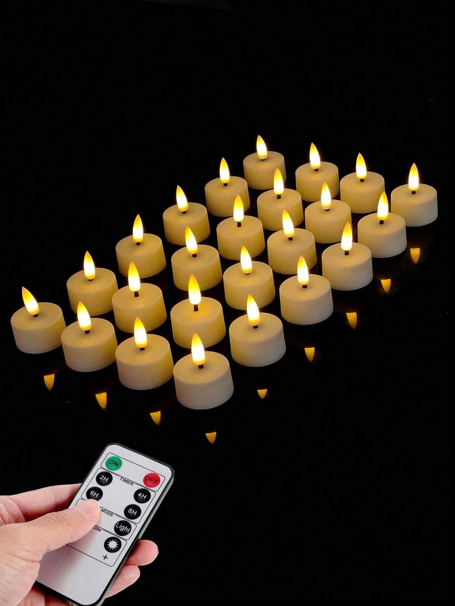 6/12/24个许愿蜡烛灯，LED无焰蜡烛茶灯，迷你茶蜡烛，蜡烛灯，电池供电，无明火，无烟，无蜡滴，适合装饰、营造氛围，例如派对、婚礼、情人节、礼物、家居装饰等。