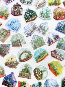 50pcs Gothouse Flower Sticker Cartoon Hand-Drawn PET Transparent Decals For Laptop Luggage Bottle Scrapbook Diary Phone Case Sticker - Multicolor - View 3