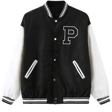 Team Jacket Retro Letter Print Short Baseball Coat 90s Fashion Streetwear Pilot Jacket Stylish Casual High School Team Pilot Style Baseball Jacket - A - View 1