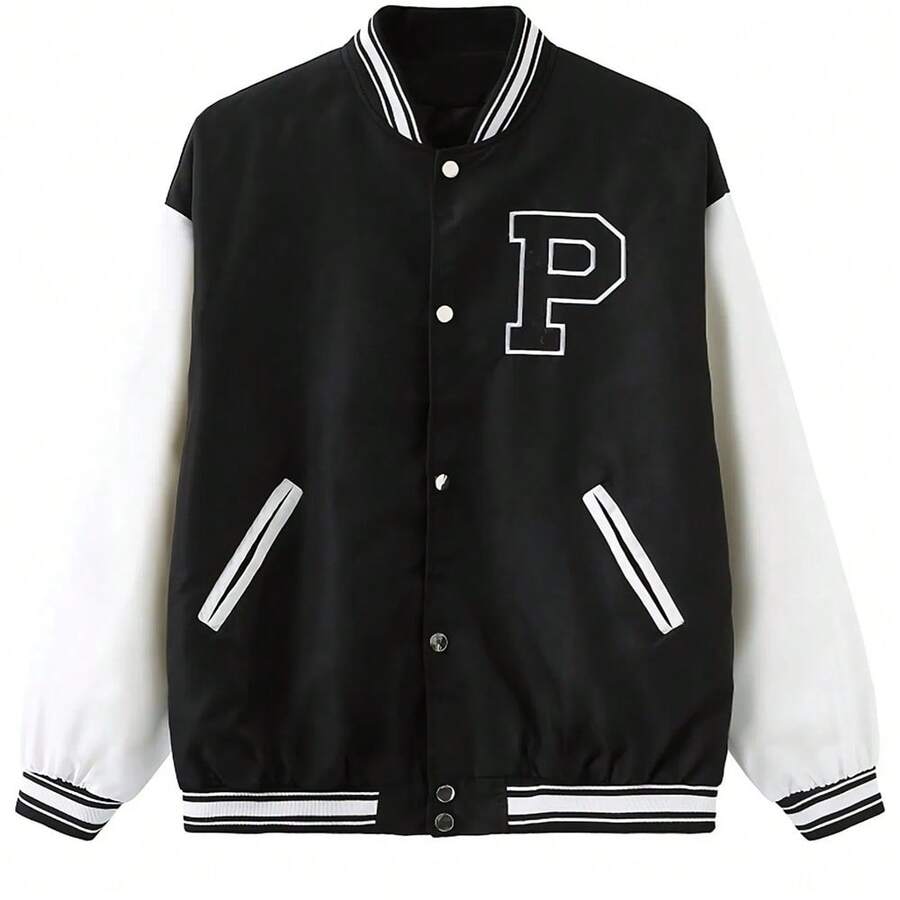 Team Jacket Retro Letter Print Short Baseball Coat 90s Fashion Streetwear Pilot Jacket Stylish Casual High School Team Pilot Style Baseball Jacket - A - View 1