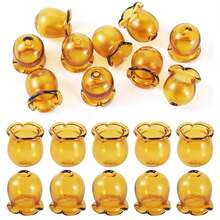 10Pcs Trumpet Flower Glass Beads Caps 12mm Clear Crystal Floral Jellyfish Bead For Dangle Drop Earring Jewelry Making Craft Wind Chimes (Yellow) - Multicolor - View 1