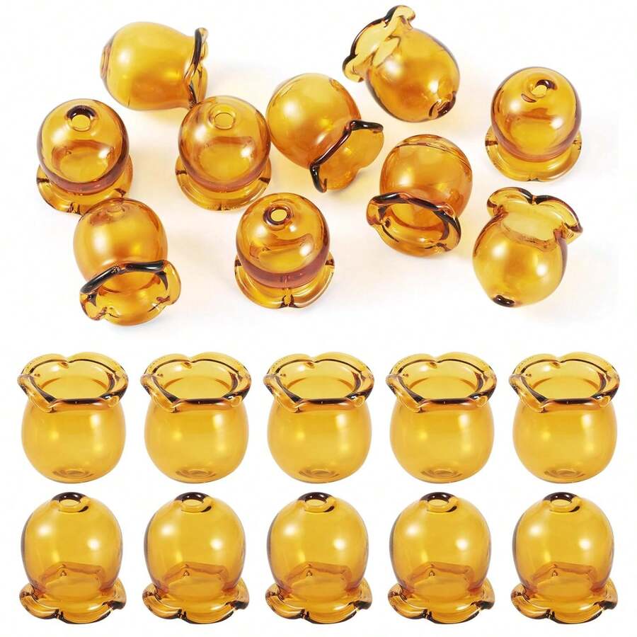10Pcs Trumpet Flower Glass Beads Caps 12mm Clear Crystal Floral Jellyfish Bead For Dangle Drop Earring Jewelry Making Craft Wind Chimes (Yellow) - Multicolor - View 1