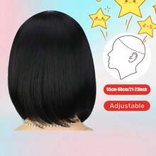 Peluca corta y recta con flequillo, de diseño elegante, de material de fibra resistente a altas temperaturas, en color negro y marrón mezclados, para mujeres - Multicolor - Ver 7