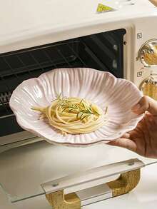 1pc Ins风格花卉陶瓷盘，不对称花卉图案釉面盘，家用餐盘，甜点盘，蛋糕盘，办公室下午茶糖果盘，西式牛排和意大利面盘，水果沙拉盘，花碗，饭碗