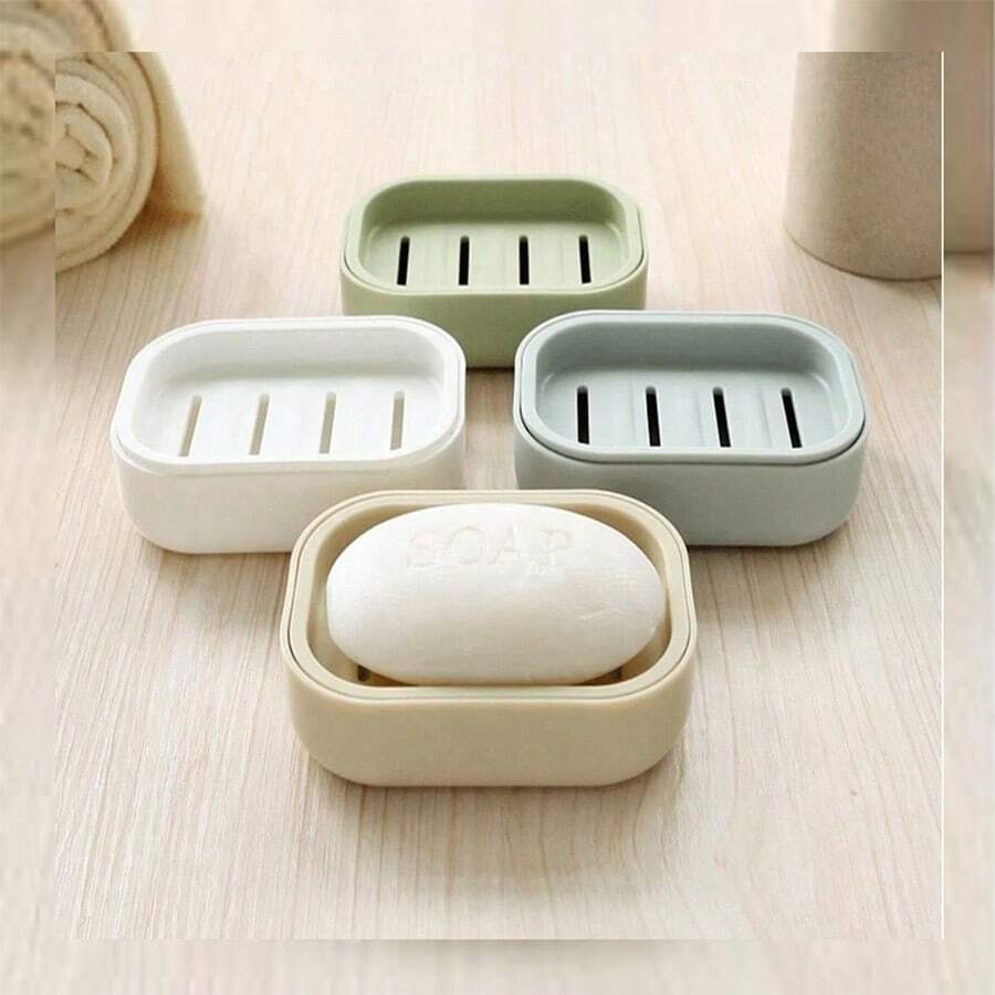 1pc Simple Soap Dish Drain Soap Tray Plastic Rectangular Soap Holder Soap Holder Bathroom Minimalist Soap Storage Rack Bathroom Accessories - Baby Blue - View 1