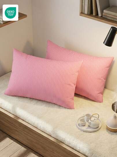 1/2pcs Lightweight Breathable Pillowcase, No Filling, Soft Pillowcase With Envelope Closure, No Wrinkles, Pink Striped Pillowcase, Better Hair, Skin And Sleep, Suitable For Bedroom, Bedding Super Soft And Breathable, Soft Pillowcase For Sleep, Machine Washable, Suitable For Living Room And Home Use, Bedroom Decor, Room Decor, OEKO-TEX Certified