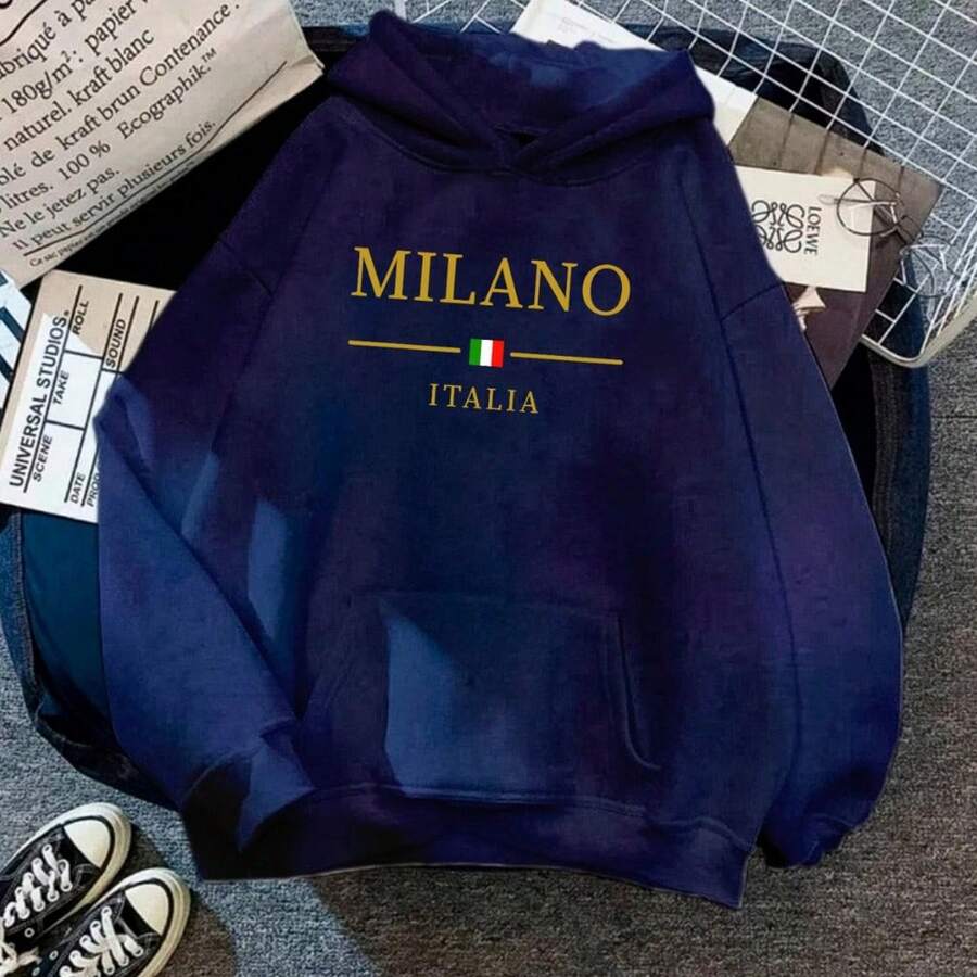 Milano Italia Unisex Kangaroo Hoodie, Jacket, Cold Weather Sweatshirt - 藏蓝色 - 查看 1