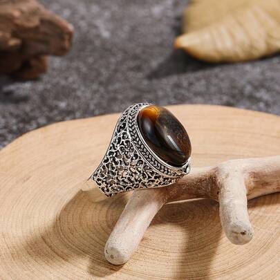 خاتم رجالي عتيق عصري مفرغ للتاريخ قطعة واحدة