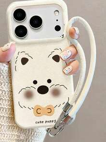 1个时尚白色小狗皮纹手机壳，配白色时尚挂绳，兼容 17 Pro Max/16 Pro Max/13/15/16/15 Pro Max/17 Pro/14/11，白色小狗图案手机保护套，带挂绳 - 白色 - 查看 3