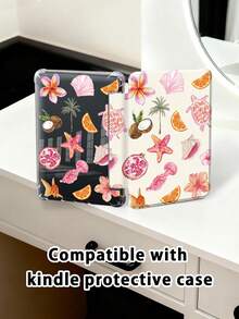 Starfish & Sea Turtles & Hibiscus Pattern Tablet Case Compatible With IPad Air 11-Inch M3 2025 / M2 2024, IPad Air 5th Generation 2022 , IPad (A16) 11 Inch 11th Generation 2025,Compatible With Samsung Galaxy Tab,Kindle Paperwhite 12th Gen 2024, Clear Back ,Fashion Pattern Protective Case,Autlueomatic Sleep And Wake-Up Function, Airbag Protection, Suitable For Gifts And Office Use