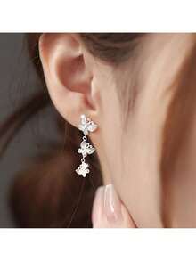 Three Butterfly Earrings, Elegant, Exquisite, Cute And Unique Design Style, Suitable For Daily Wear In Various Occasions - [silver] - View 4